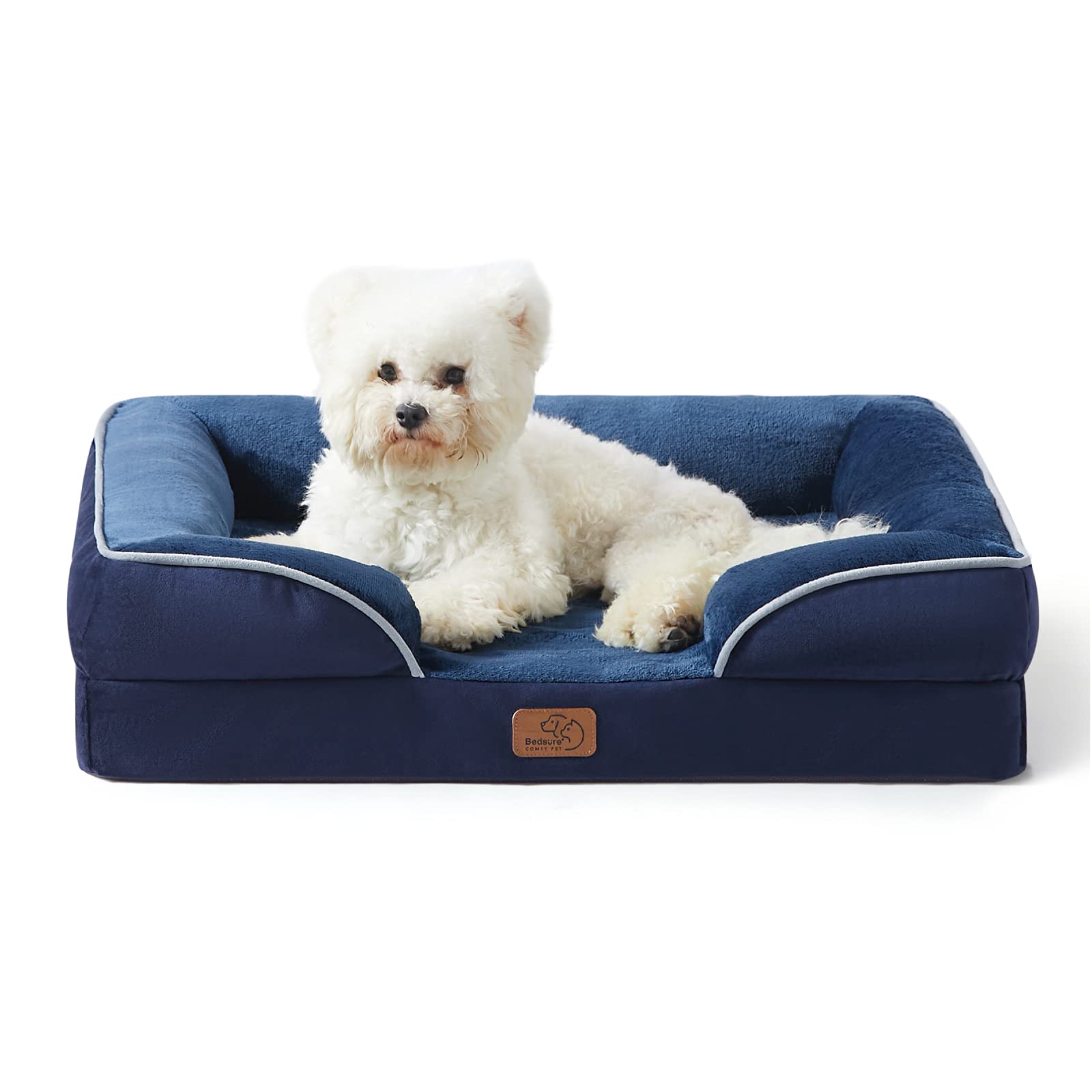 Bedsure orthopedic dog bed top view highlighting supportive foam and bolster