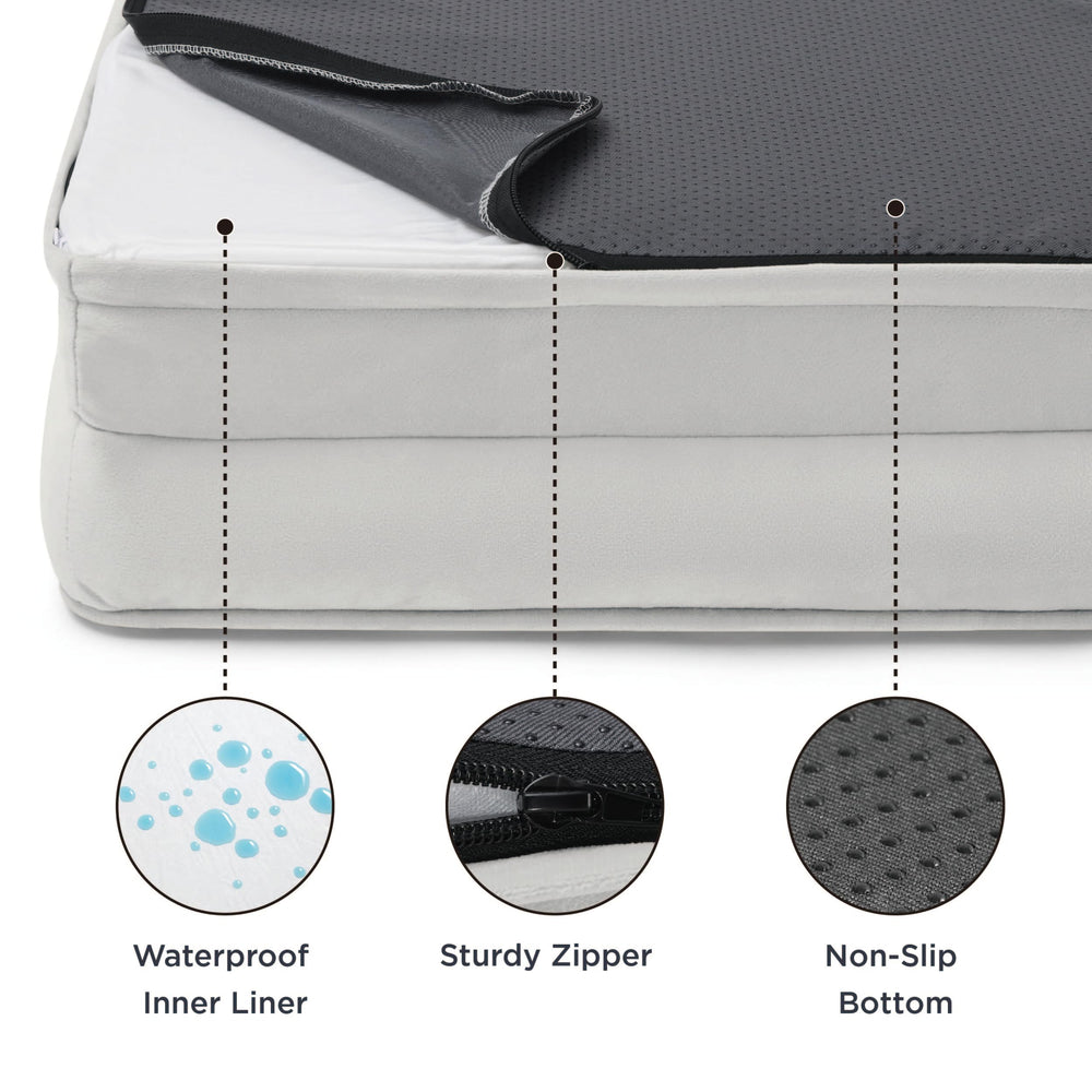 Bedsure orthopedic dog bed waterproof cover close-up showing spill protection.