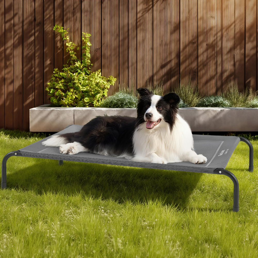 Bedsure outdoor elevated dog bed cleaning mesh shows simple wipe-down maintenance.