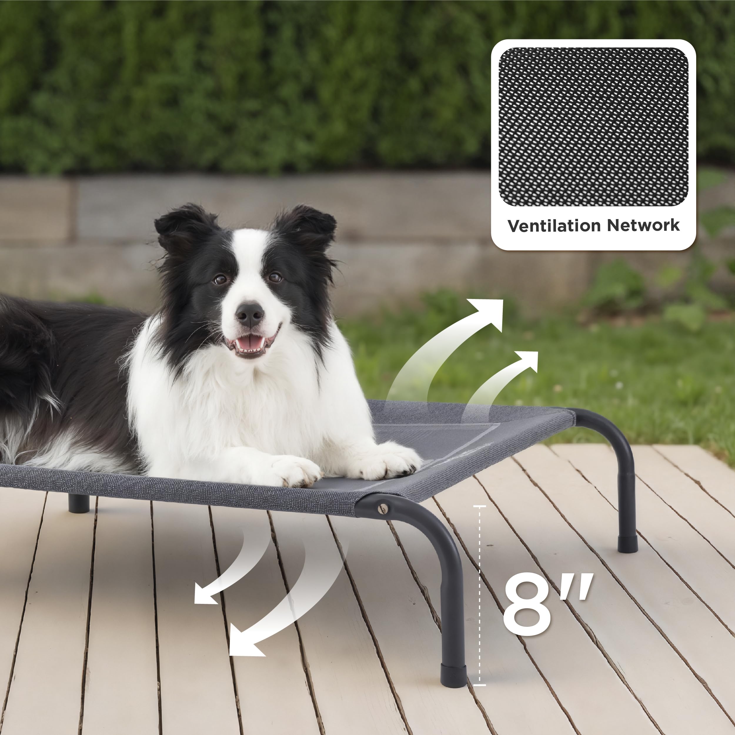 Bedsure deep-sea-blue cot shows portable outdoor resting for pups.