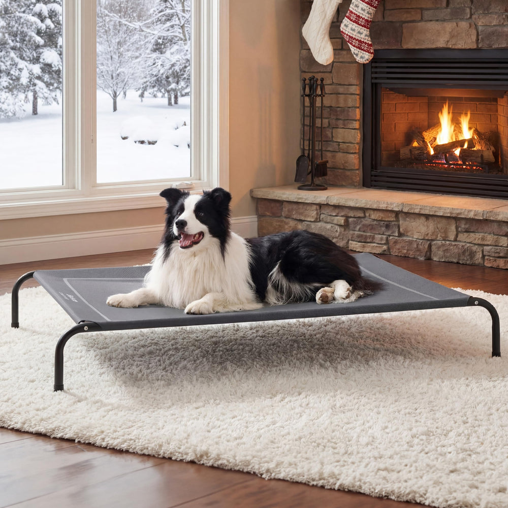 Bedsure outdoor elevated dog bed full view demonstrates cooling, elevated comfort for all-weather lounging.