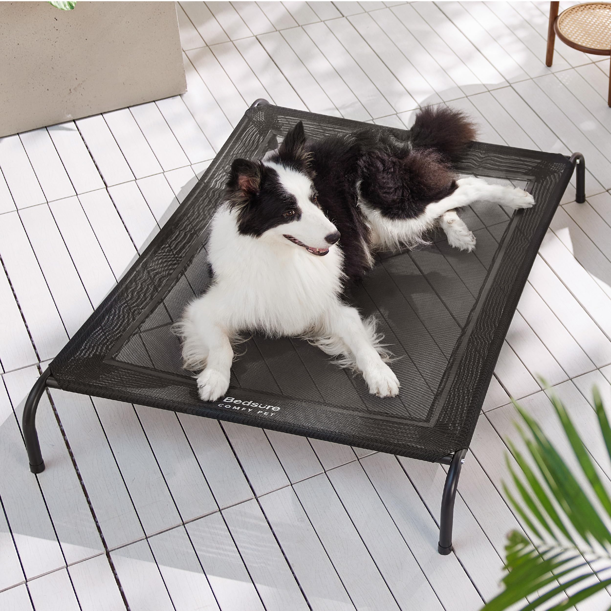 Bedsure outdoor elevated dog bed large black indoor-use image demonstrates easy-clean maintenance