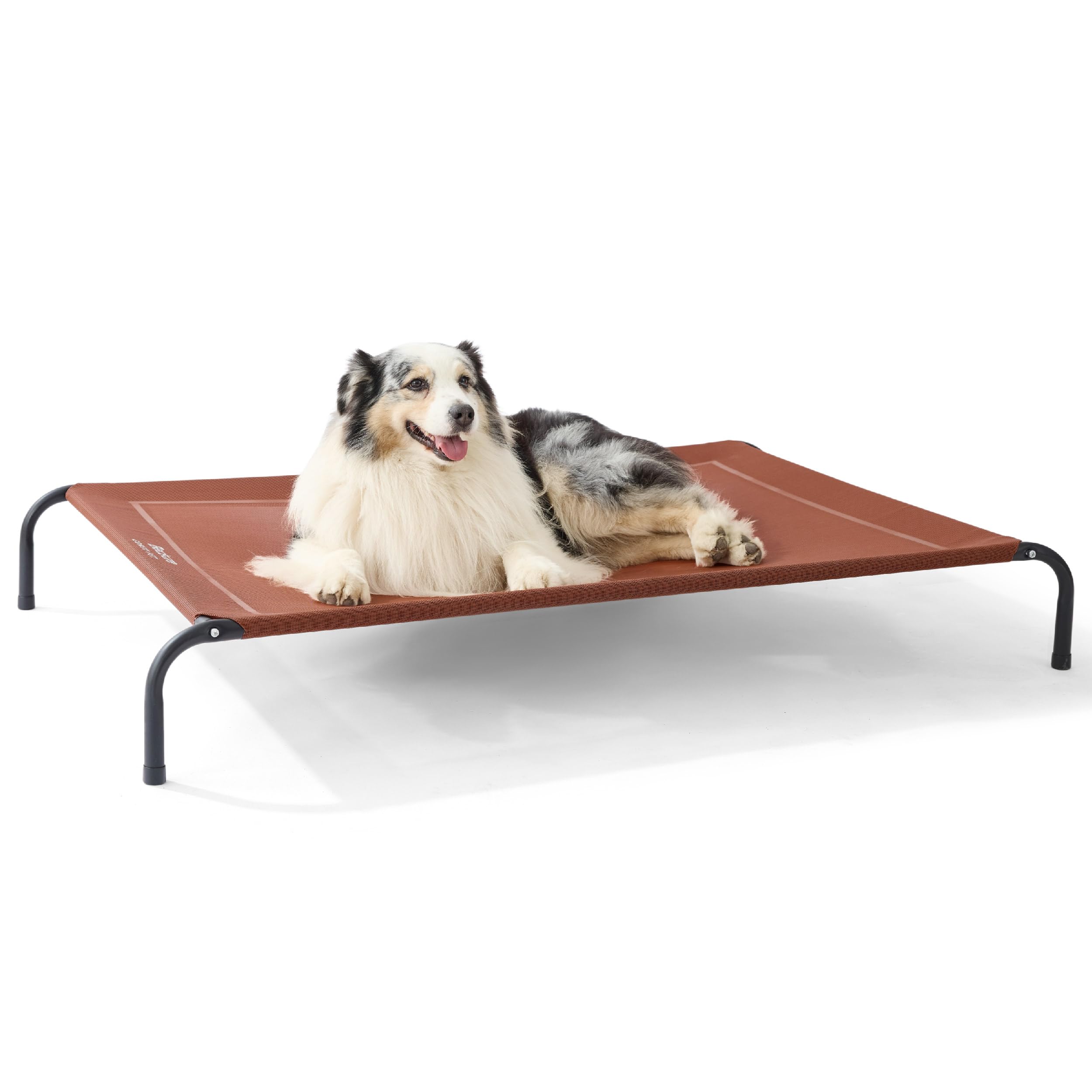 Bedsure Outdoor Elevated XL Dog Bed cot in terracotta showing breathable mesh