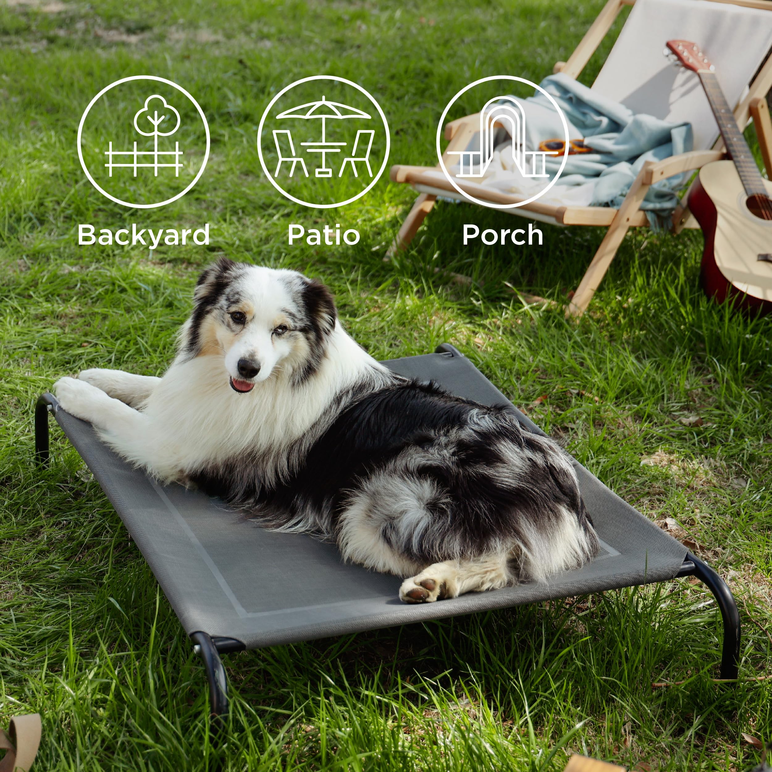 Bedsure Outdoor XL bed with skid-resistant feet positioned on patio for stability.