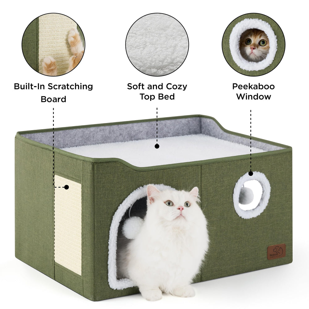 Bedsure plush balls demonstrate interactive play and enrichment inside the cube.