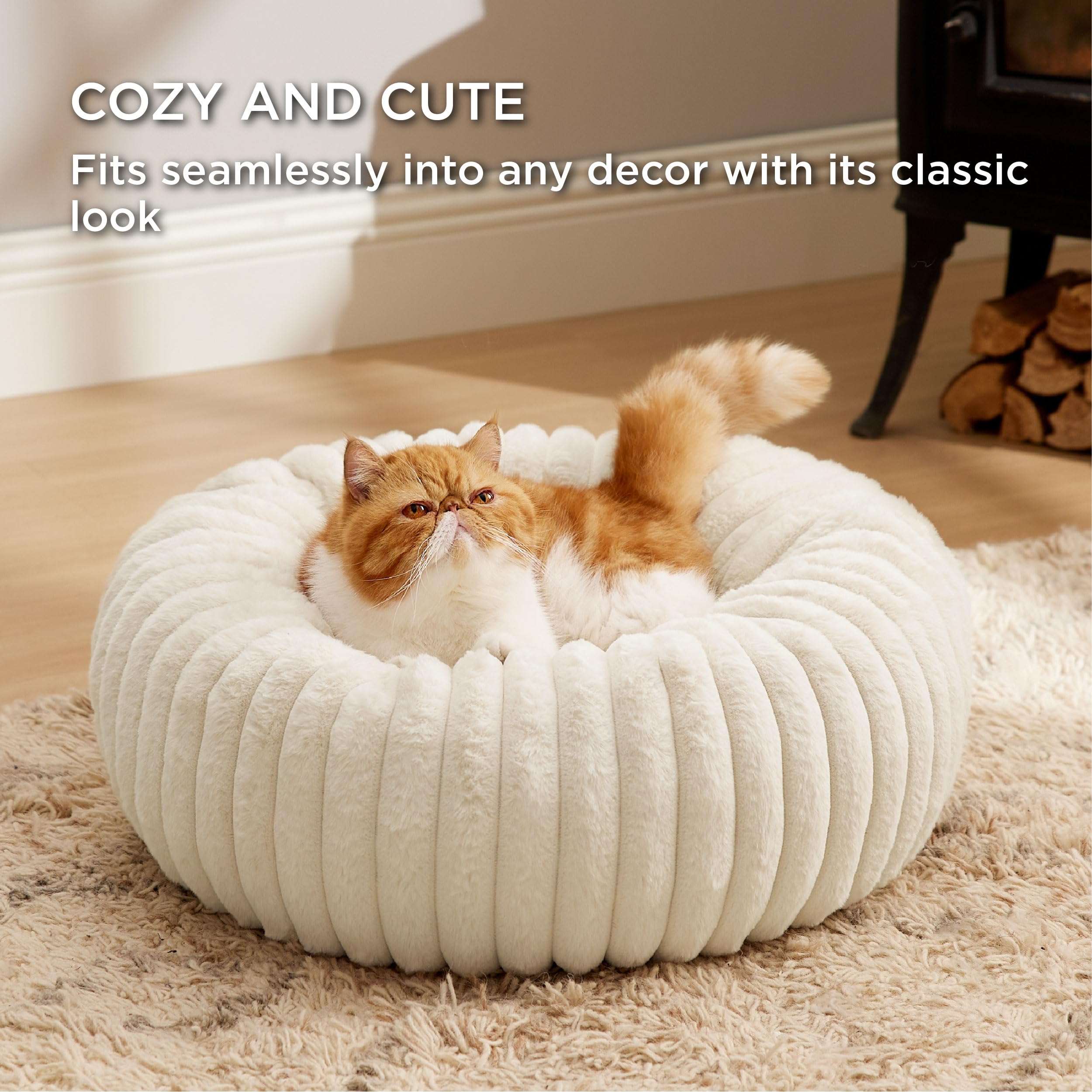 Bedsure raised rim donut bed provides head and neck support for restful naps.