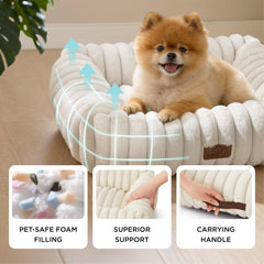 Bedsure rectangular orthopedic dog bed cream closeup highlights soft corduroy fleece comfort.