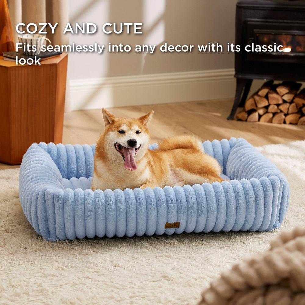 Bedsure removable cover dog bed blue close-up demonstrates easy cleaning