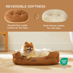 Bedsure round bolstered bed provides secure, cozy lounging and neck support