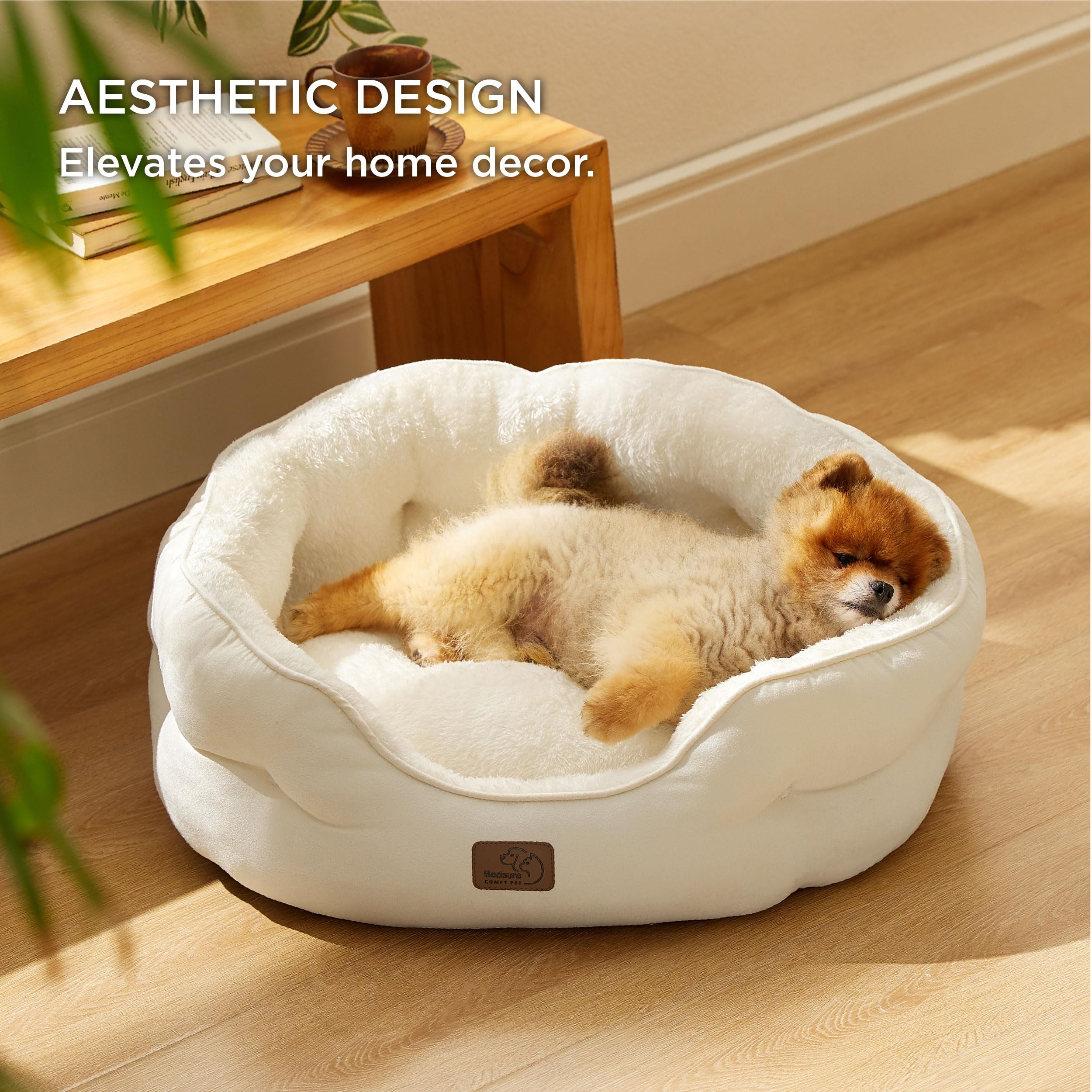 Bedsure round dog bed compact size white removable cover simplifies machine washing