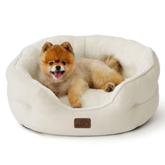 Bedsure round dog bed compact size white top view highlights plush sherpa surface for cozy lounging