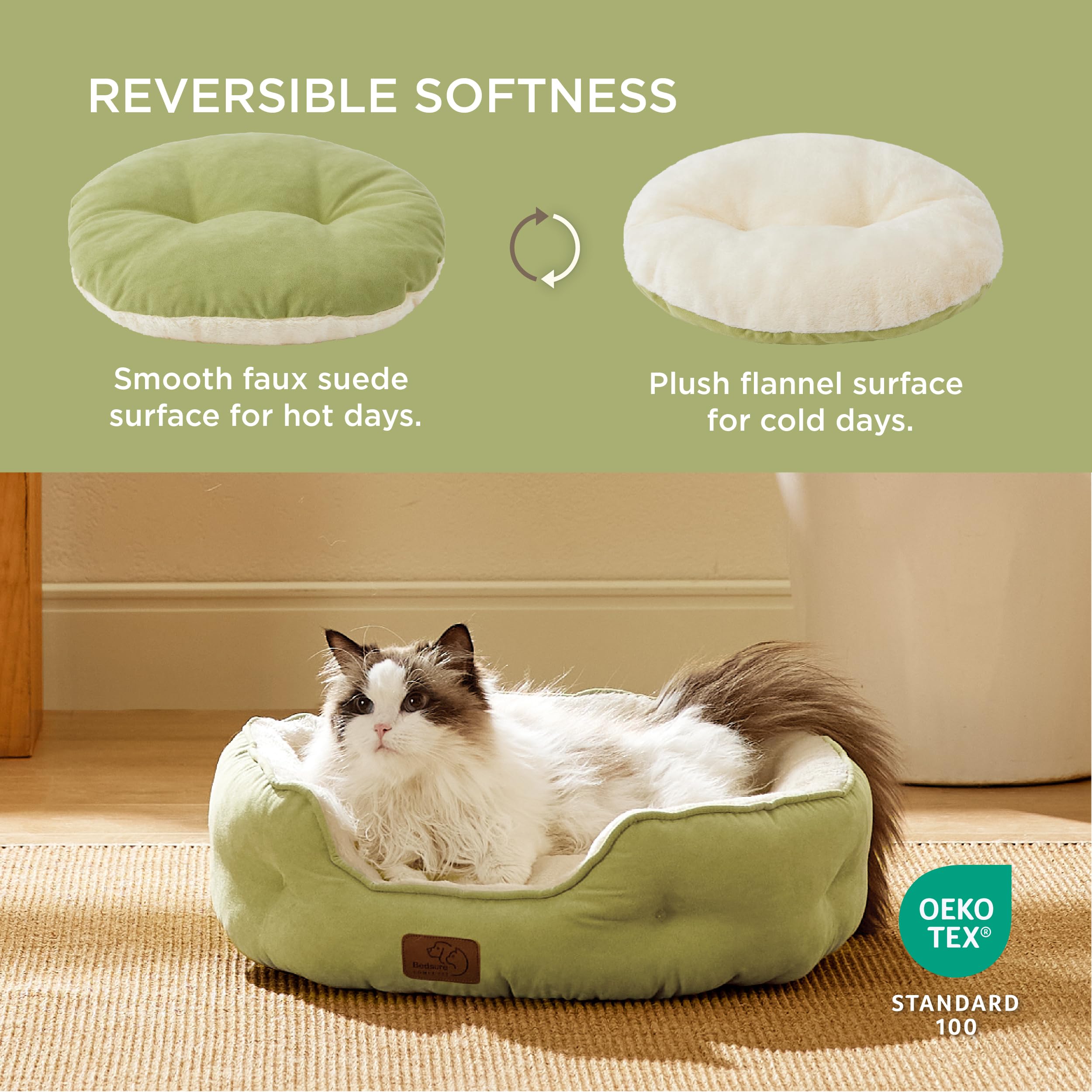 Bedsure round green pet bed slip-resistant bottom for stable lounging