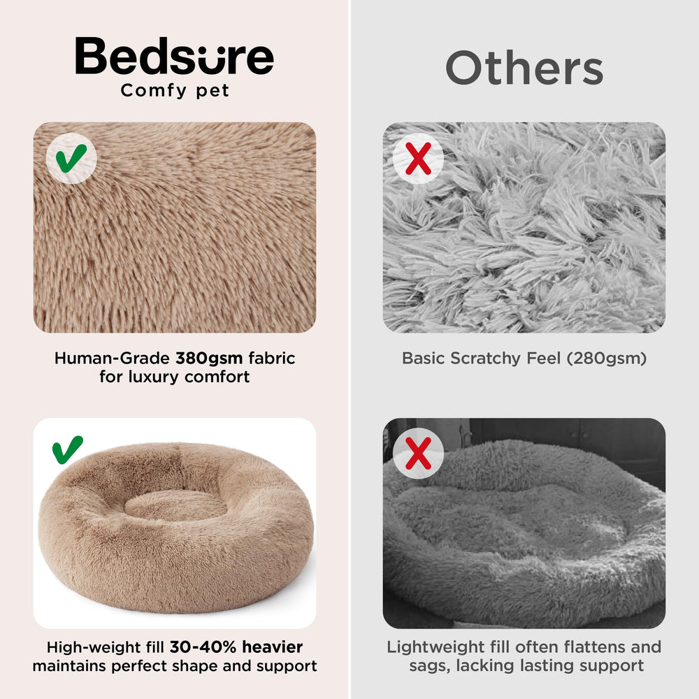 Bedsure round pet bed non-slip base keeps bed in place during naps.