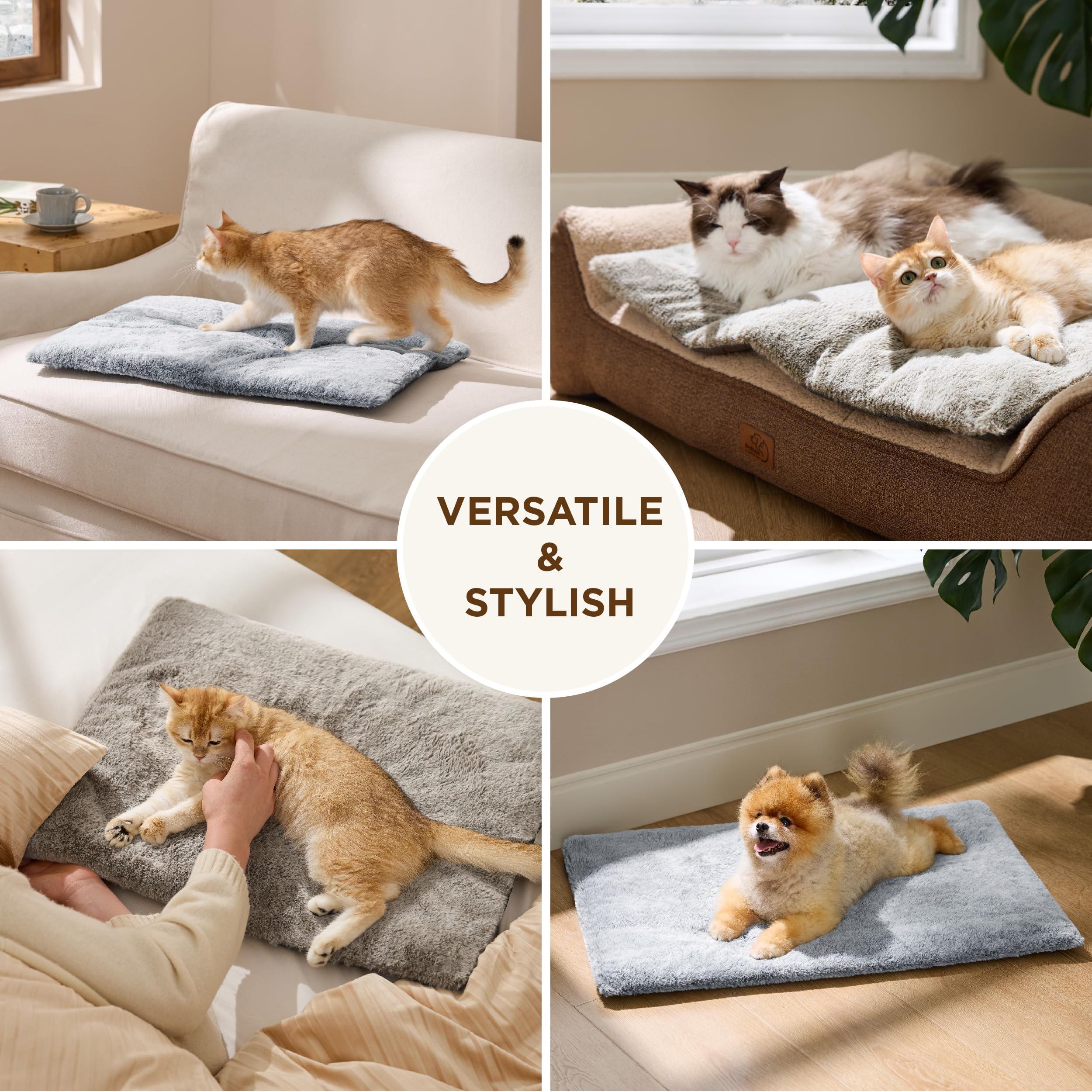Bedsure self-warming cat bed in crate setup offers cozy confinement.