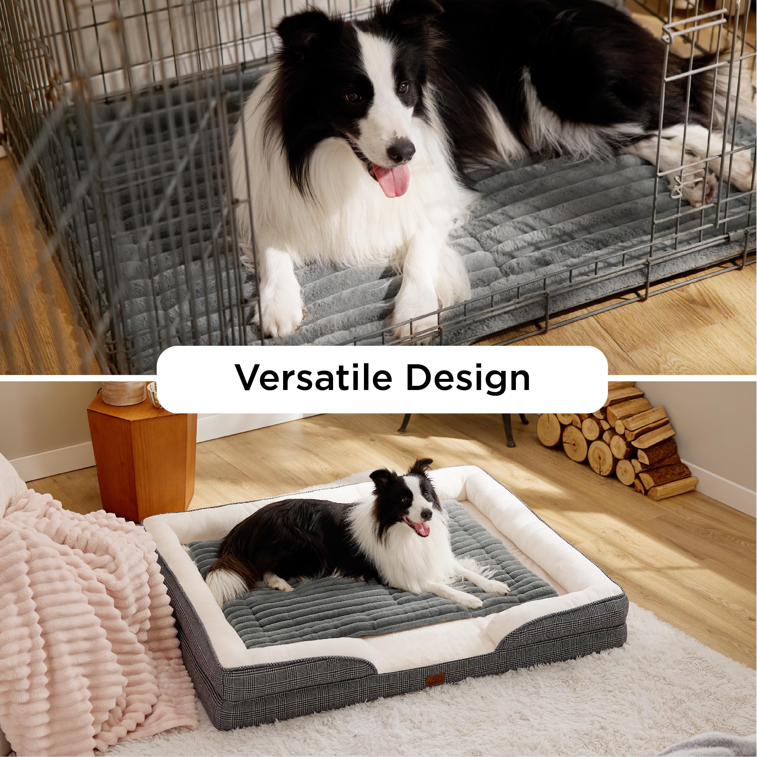 Bedsure self warming dog crate pad non-slip bottom image demonstrates stable resting.