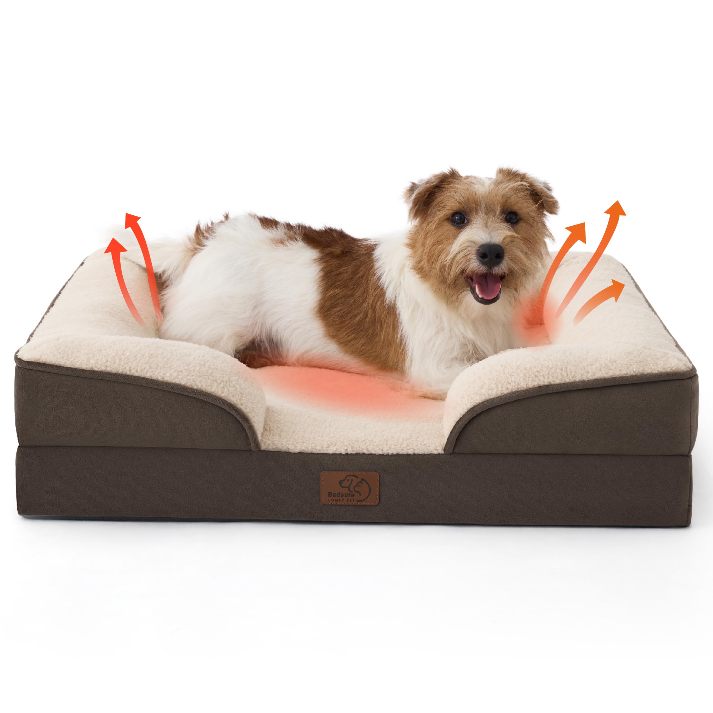 Bedsure self-warming orthopedic dog bed top view emphasizes warm surface for medium dogs