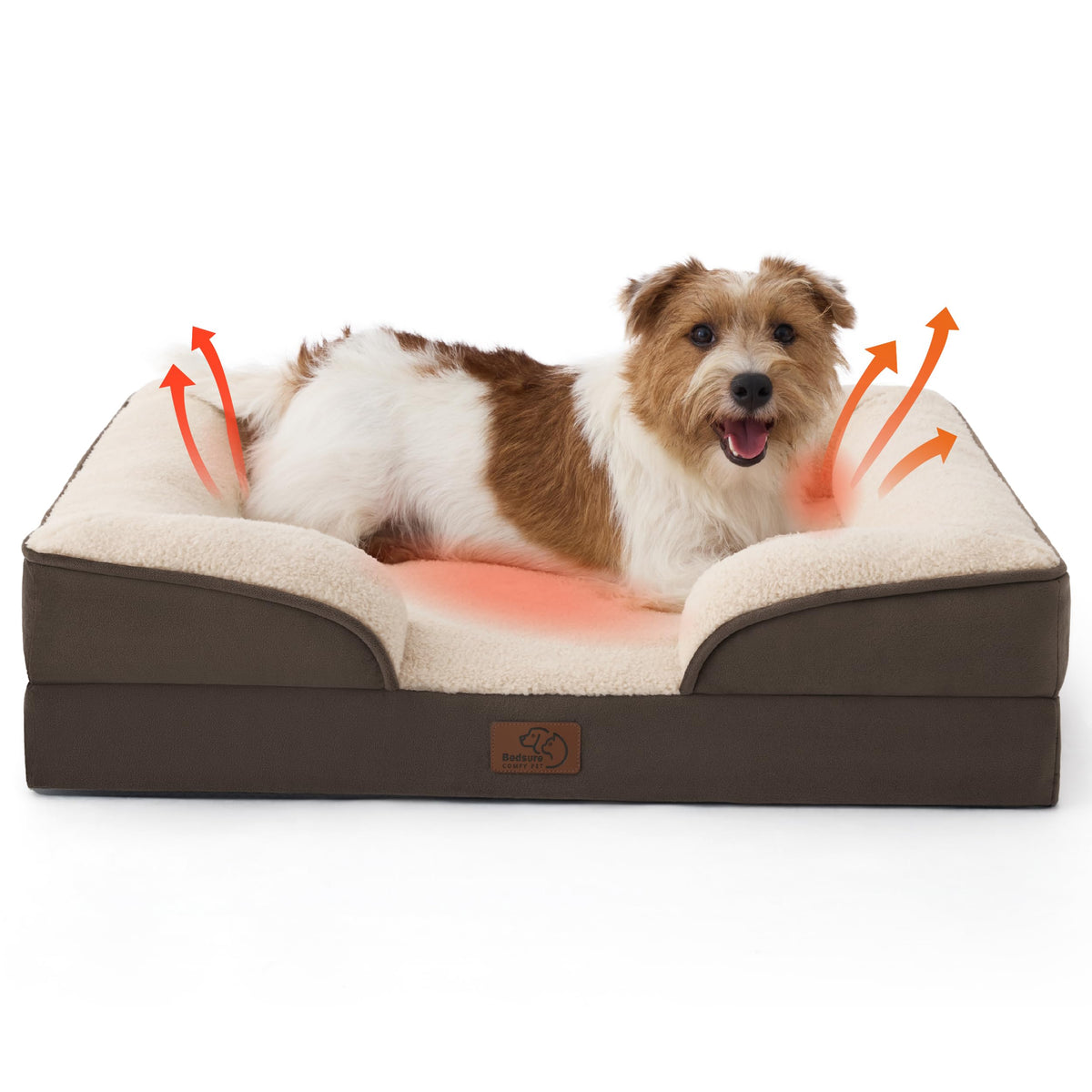 Bedsure self-warming orthopedic dog bed top view emphasizes warm surface for medium dogs