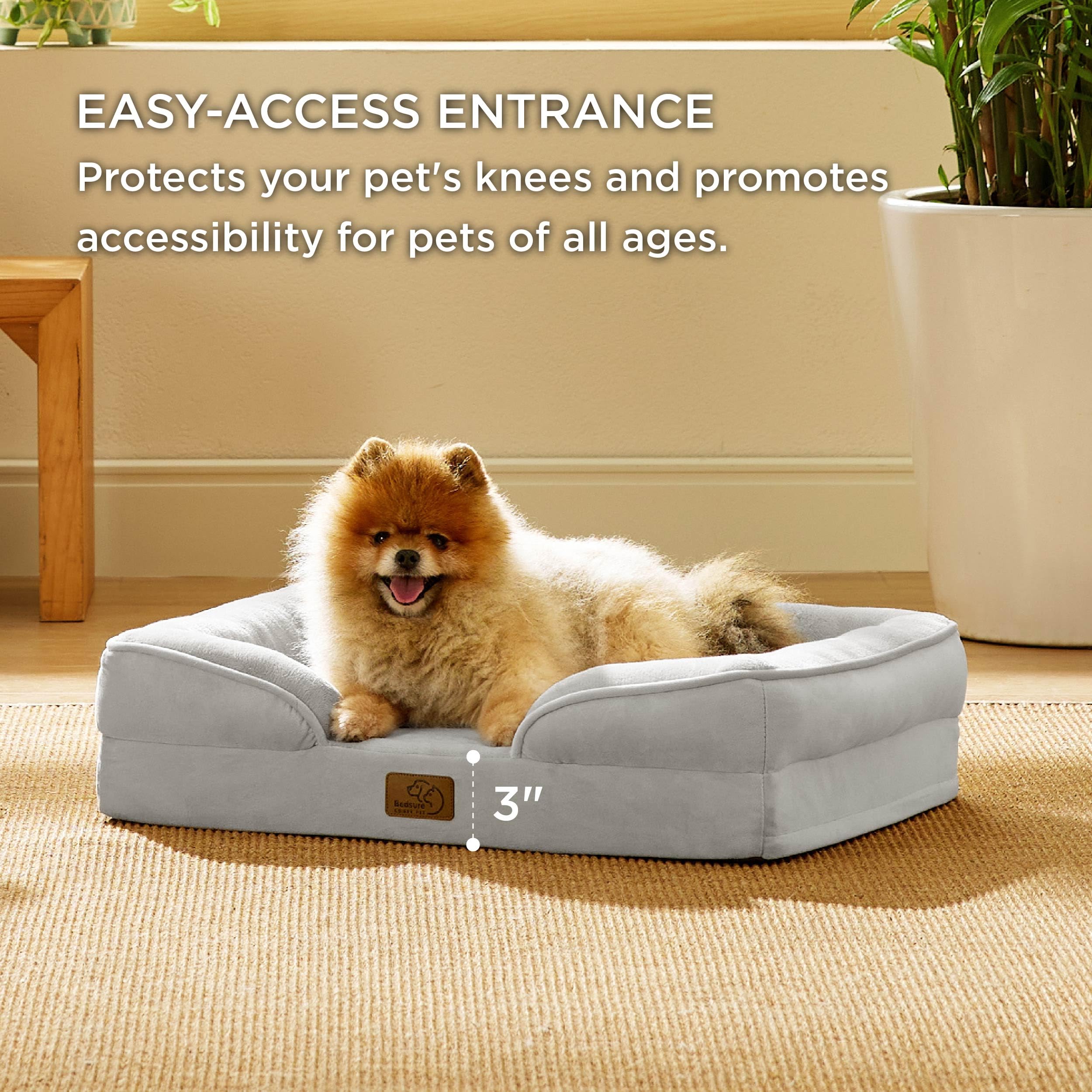 Bedsure small dog bed lying on flannel fabric implies soft, soothing comfort.