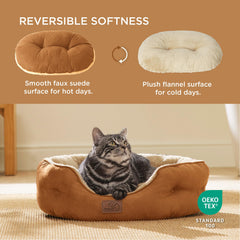 Bedsure terracotta round dog bed side bolster emphasizes security and deep cozy sleep.