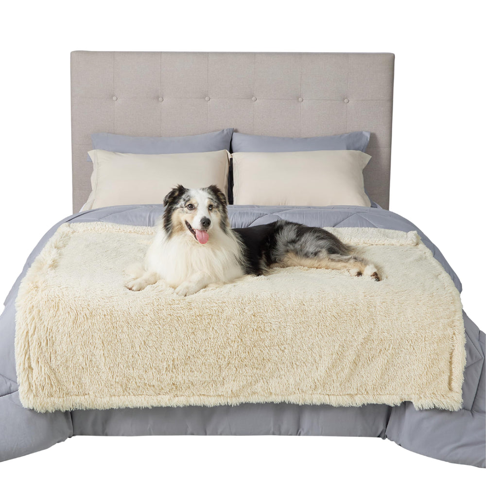 Bedsure travel dog blanket cream guards car seats during adventures.