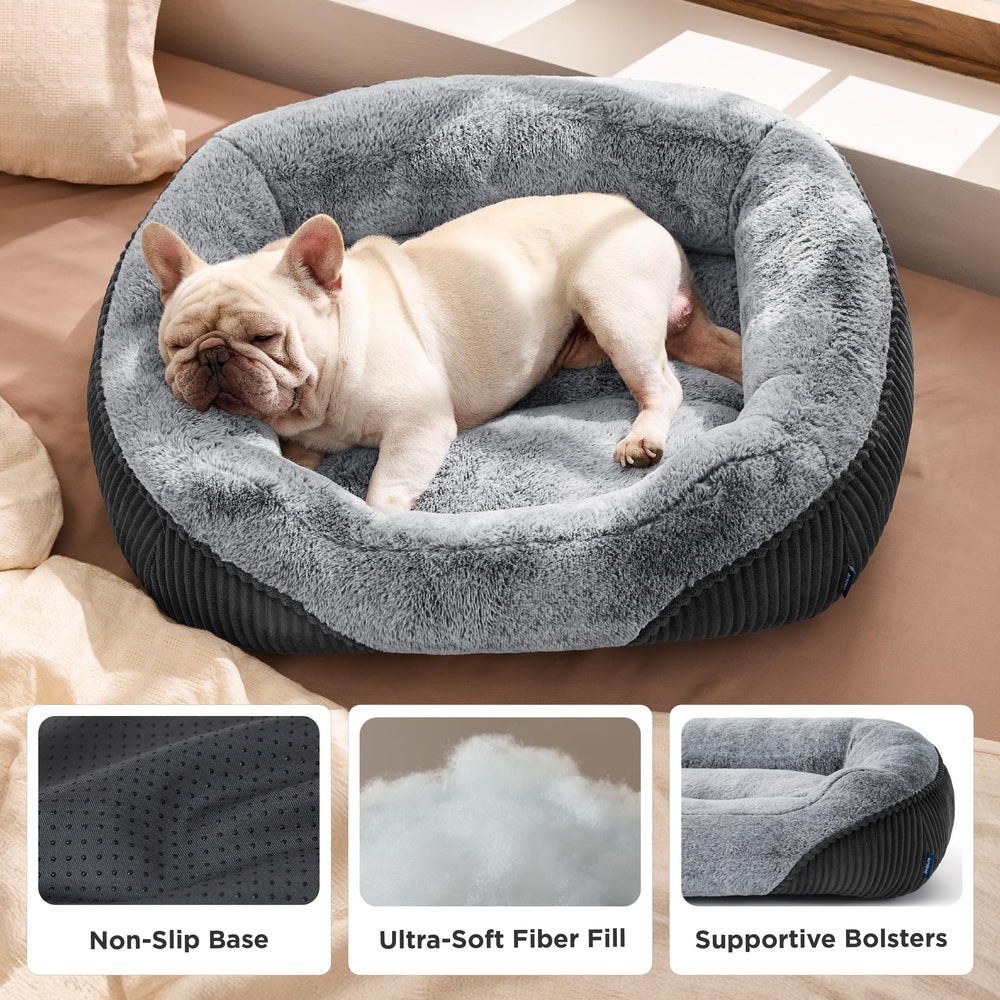 Bedsure Washable Dog Bed corduroy-fleece features plush texture and warm coziness.
