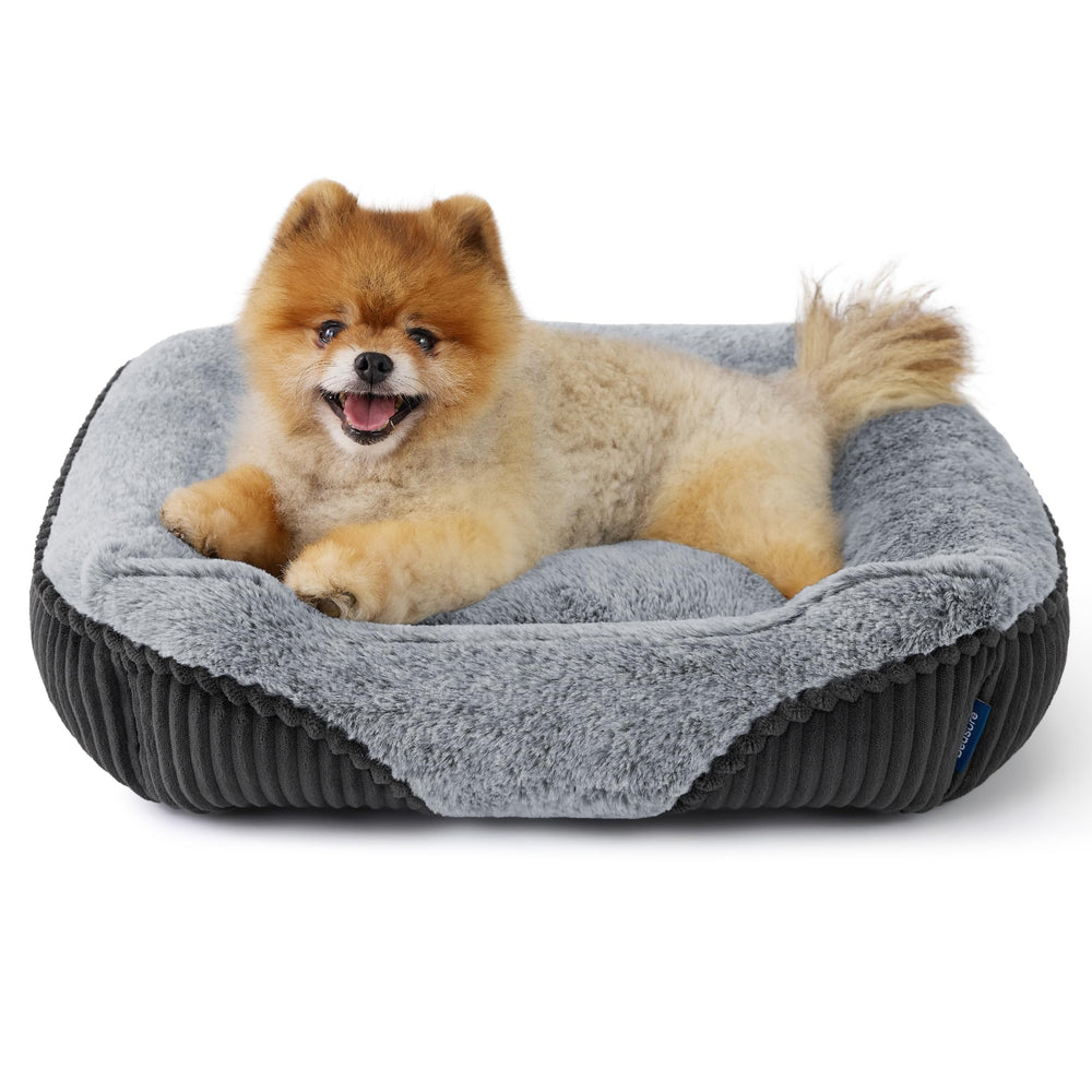 Bedsure washable dog bed faux fur closeup highlights ultra-soft surface for gentle pet naps.