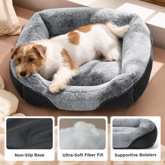 Bedsure Washable Dog Bed grey non-slip bottom close-up highlights safe placement on smooth floors