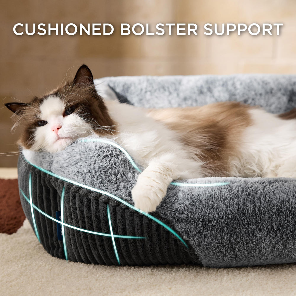 Bedsure washable dog bed raised bolsters visible for head and neck support during rest.