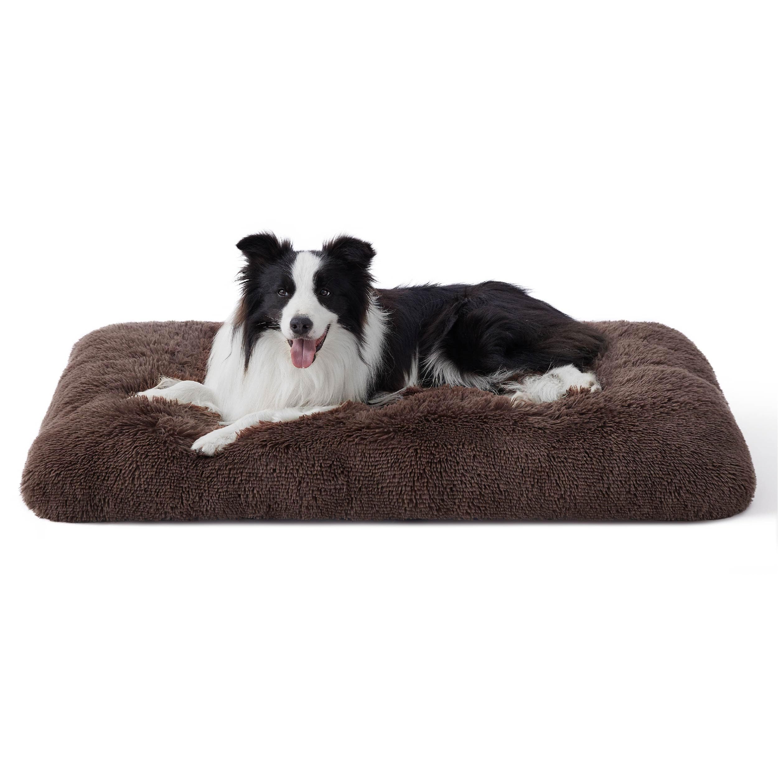 Bedsure washable large dog bed crate top view shows plush faux fur for cozy lounging.