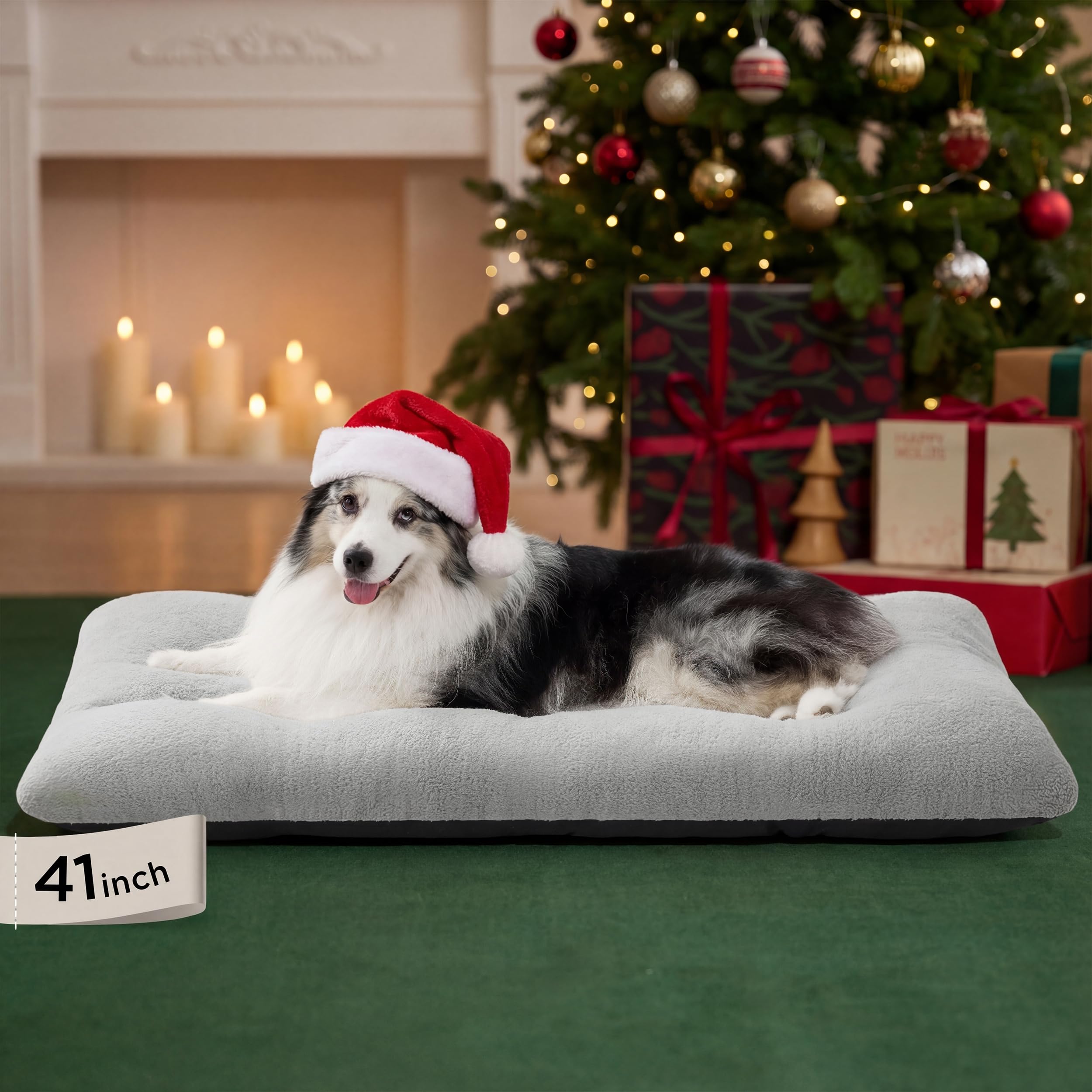 Bedsure Washable XL Dog Bed crate 41x27 gray provides cozy crate comfort for extra-large dogs.
