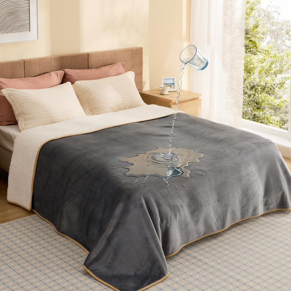 Bedsure waterproof blanket with sherpa-side keeps pets warm and surfaces dry.