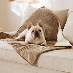 Bedsure waterproof dog blanket camel closeup highlights leakproof layer for furniture protection