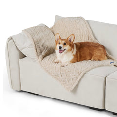Bedsure waterproof dog blanket cream front view shows couch protection and dryness