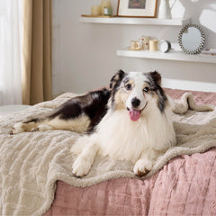 Bedsure waterproof dog blanket cream side view demonstrates durable protection and plush comfort.