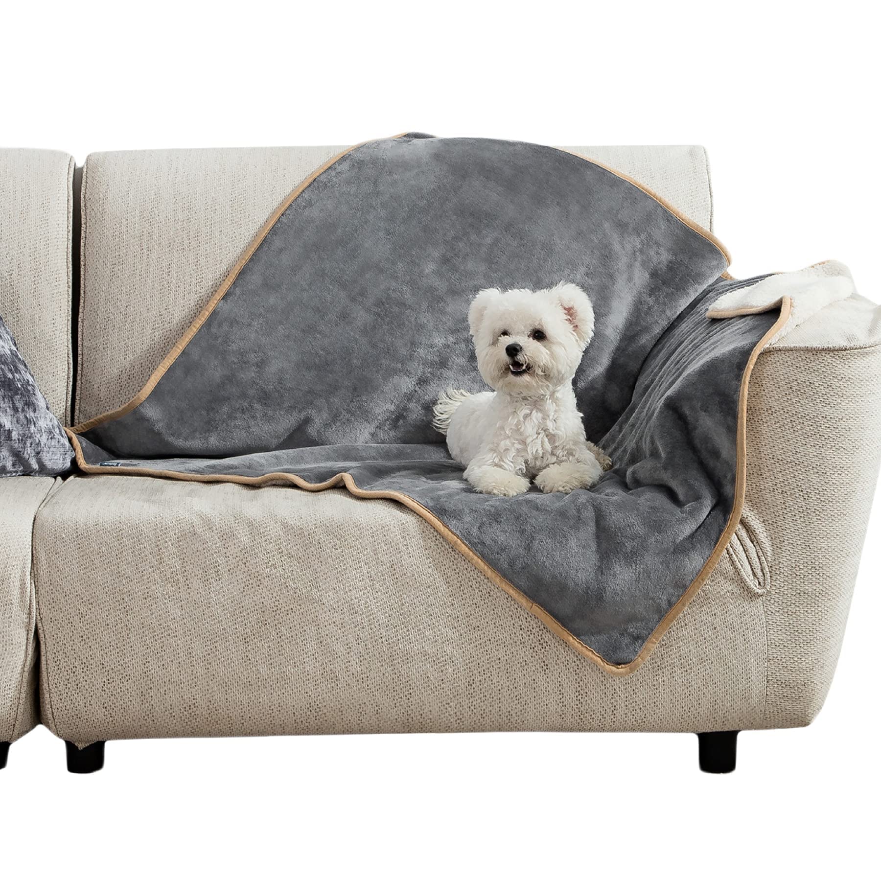 Bedsure waterproof dog blanket dual texture for couch protection and easy cleaning.
