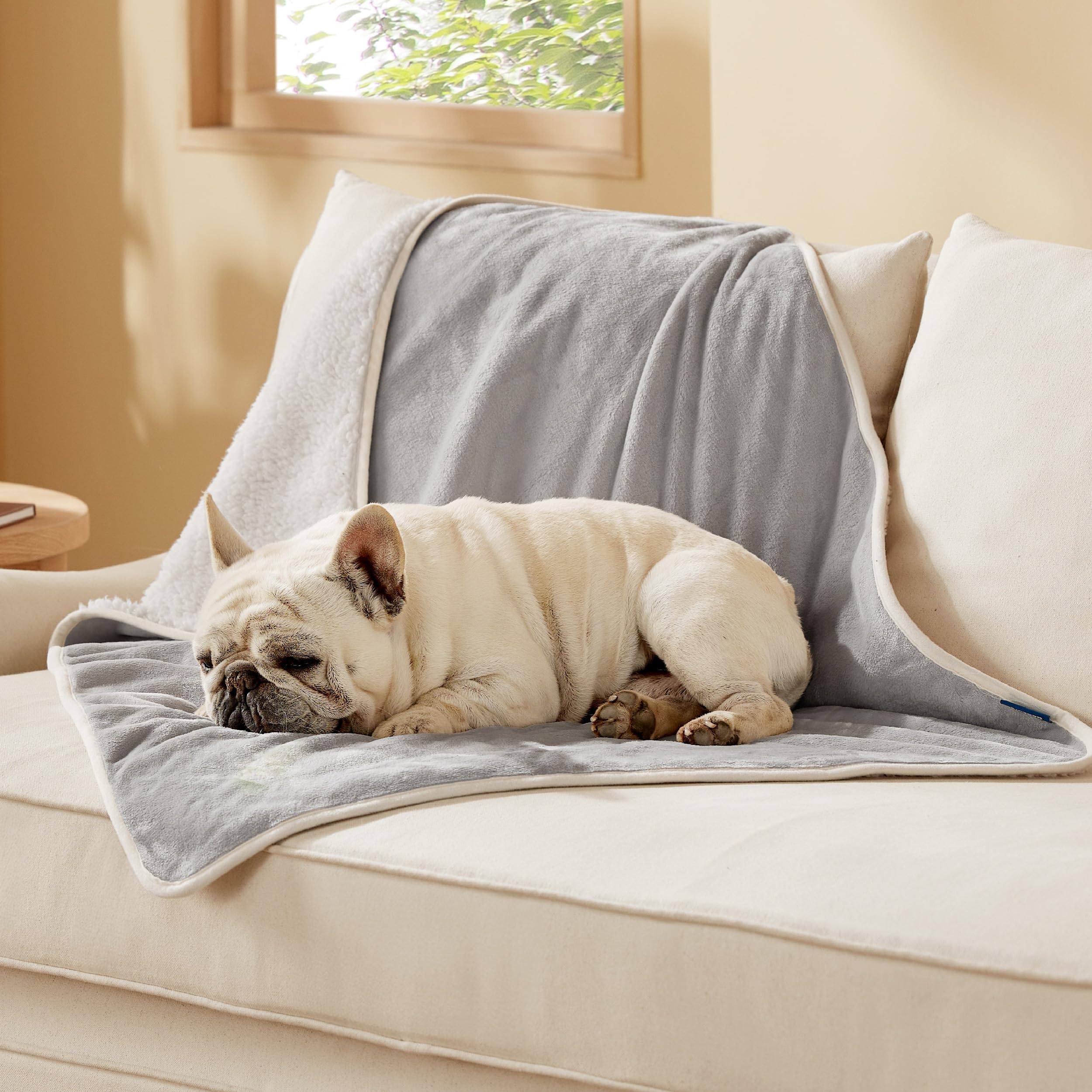 Bedsure waterproof dog blanket front view shows cozy warmth and furniture protection