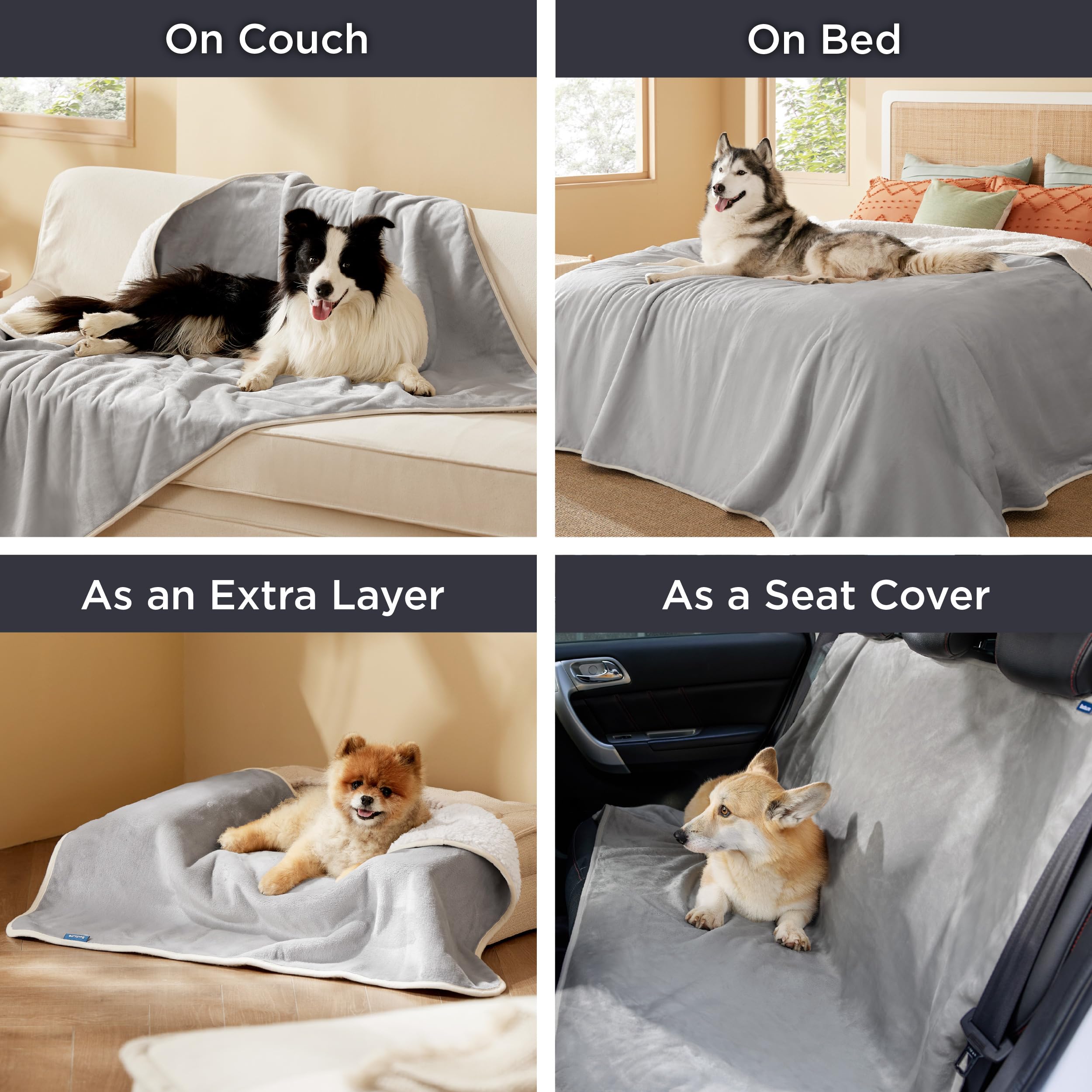 Bedsure waterproof dog blanket on couch demonstrates furniture protection from spills and fur