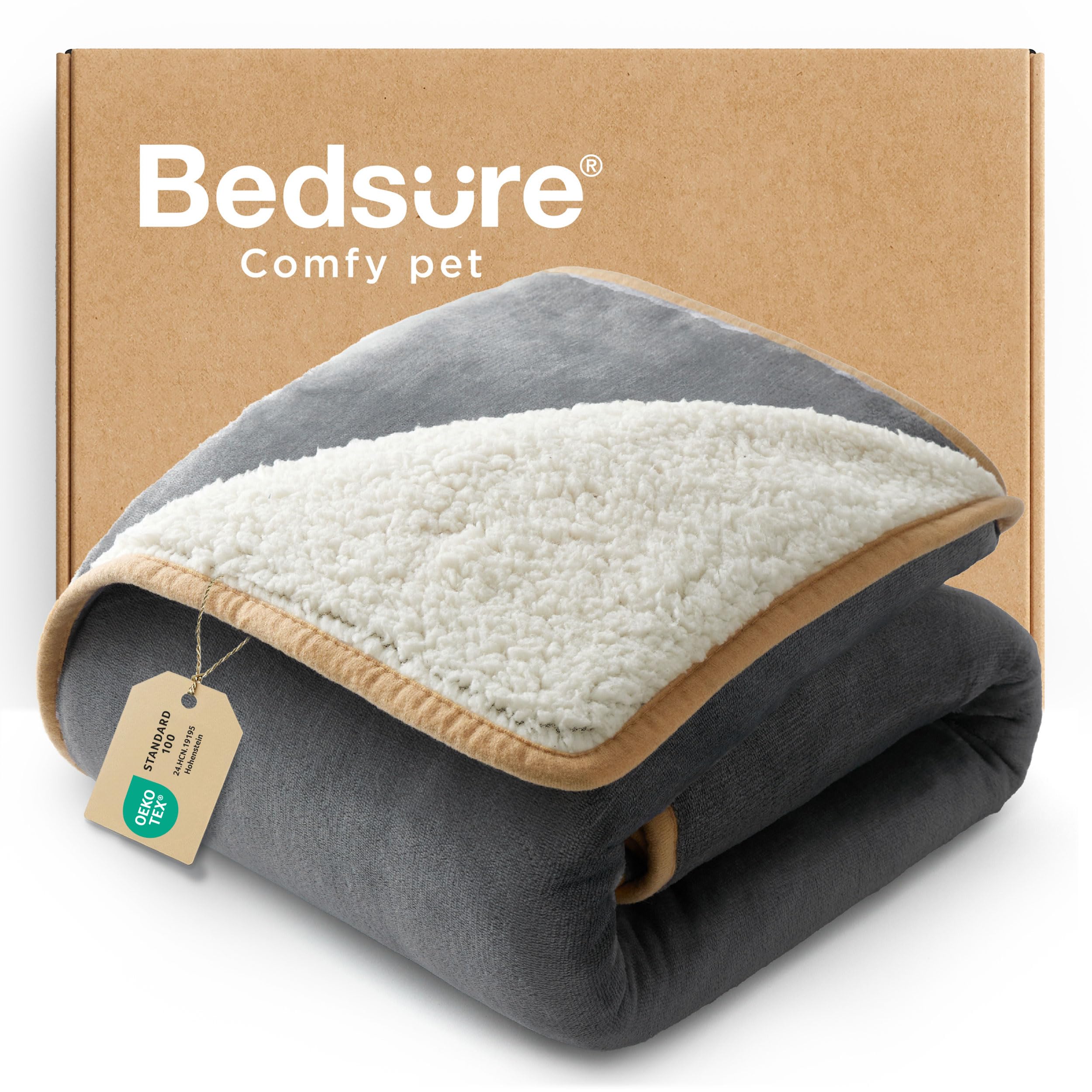Bedsure waterproof dog blanket with Sherpa-side warmth for small dogs.