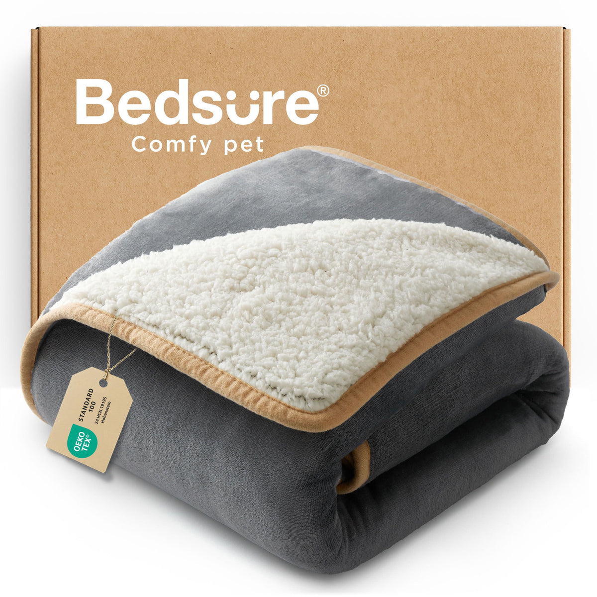 Bedsure waterproof dog blanket with Sherpa-side warmth for small dogs.