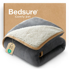 Bedsure waterproof dog blanket with Sherpa-side warmth for small dogs.