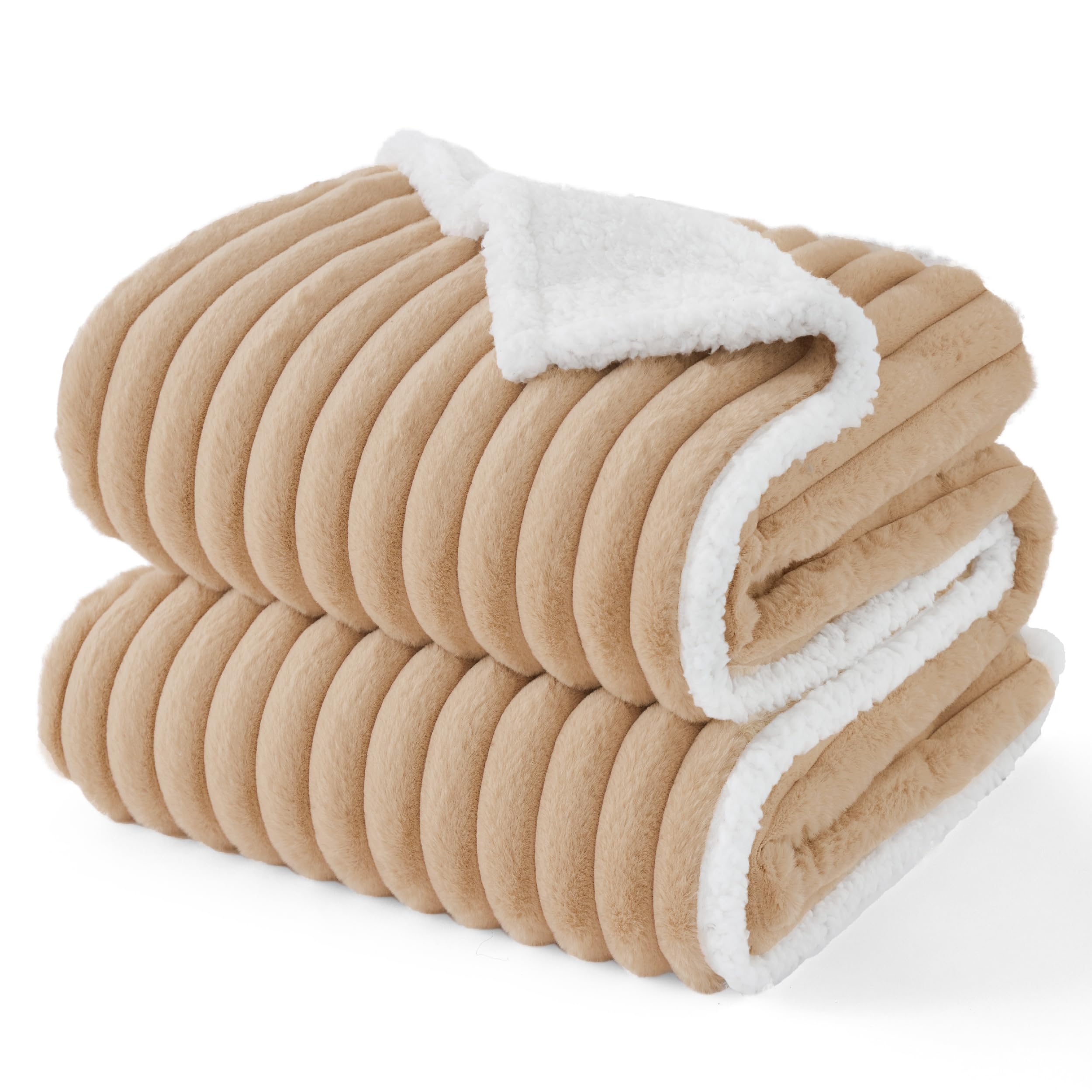 Bedsure waterproof dog blanket front view in Tuscan Beige highlighting spill protection and cozy warmth.