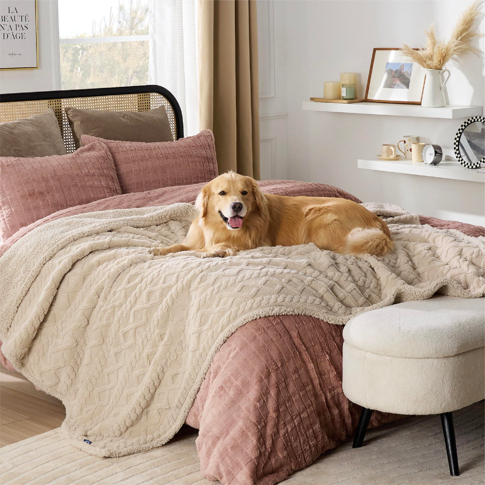 Bedsure velvet side feels soft for plush lounging and pet relaxation.