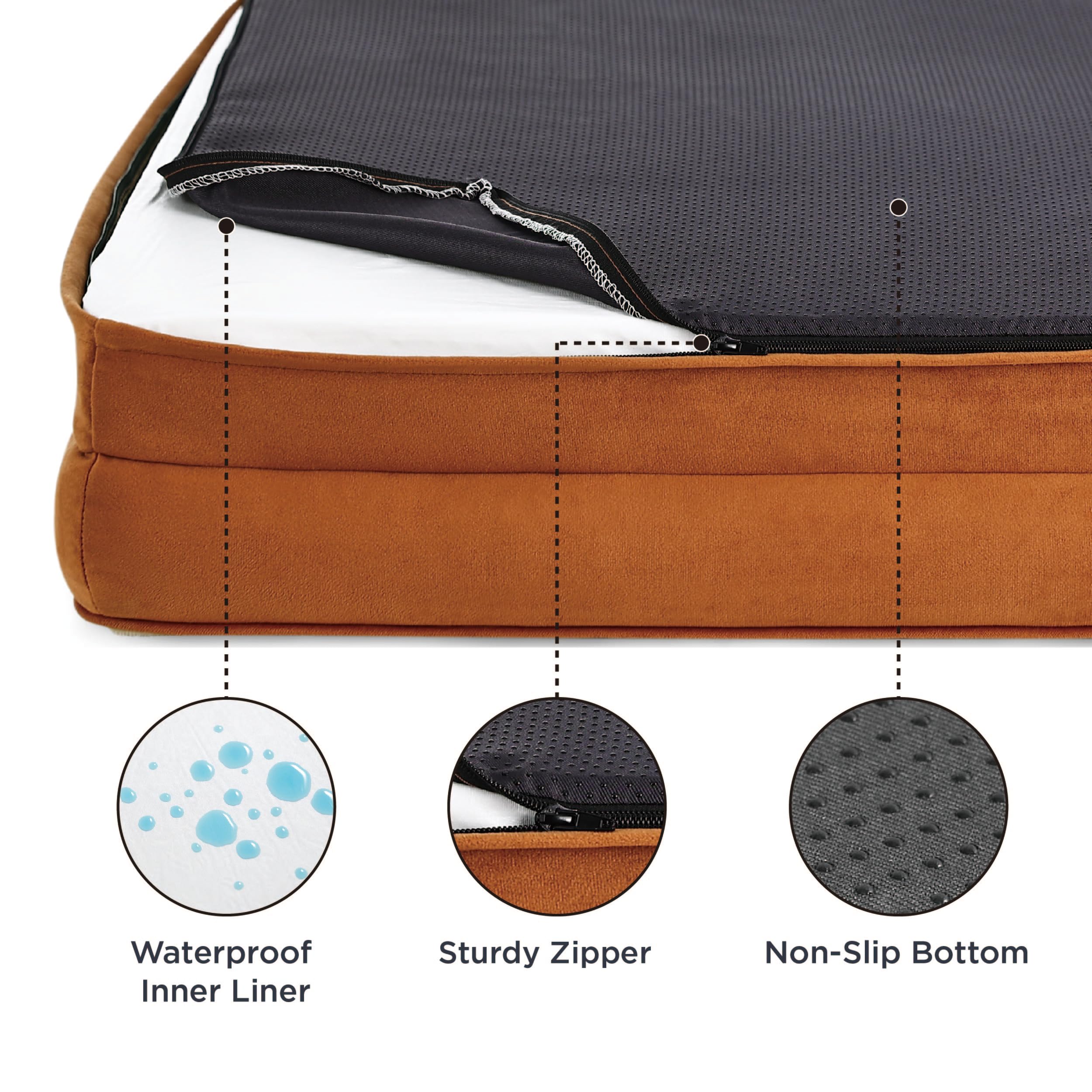 Bedsure waterproof liner on Ember Clay dog bed protects foam from spills