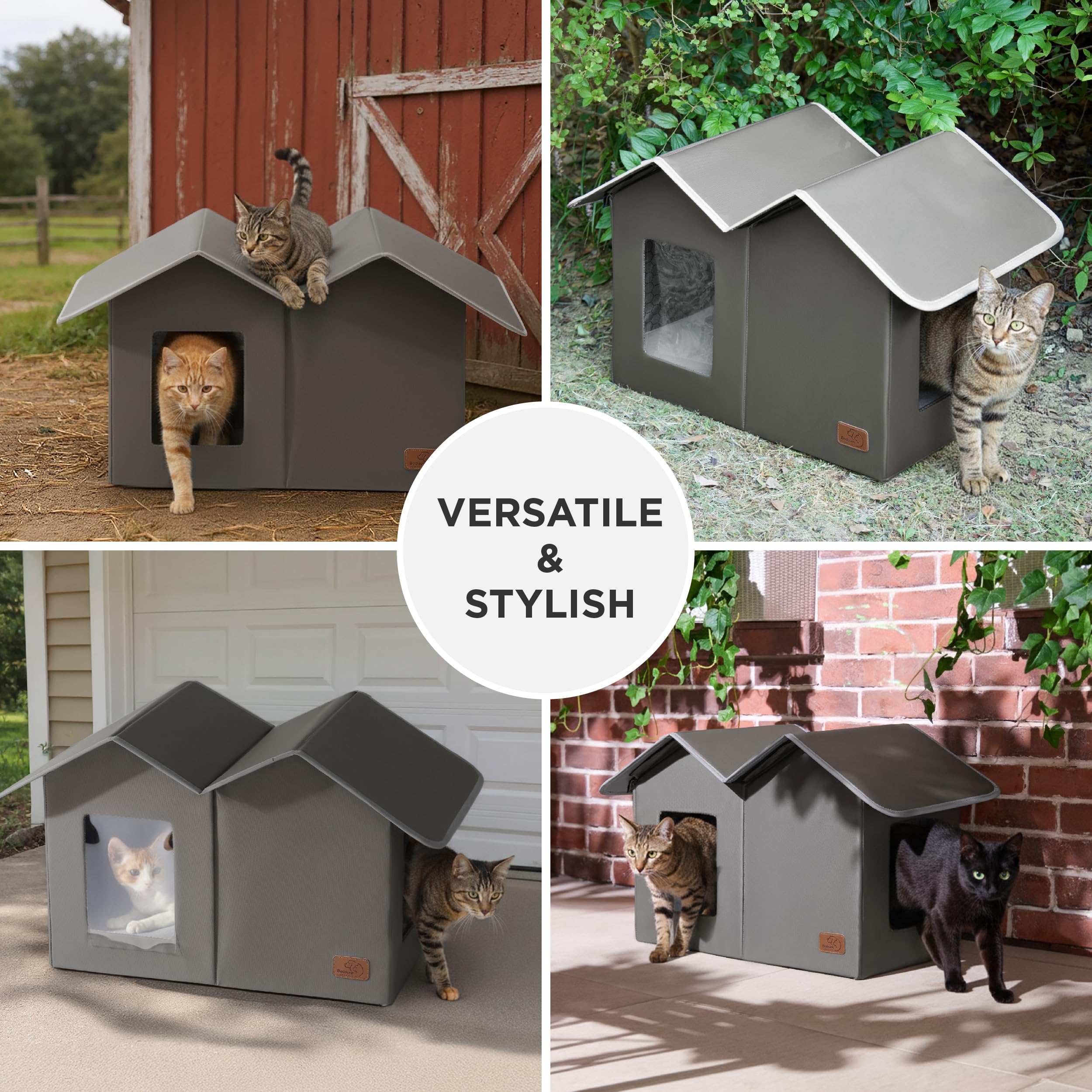 Bedsure weatherproof outdoor cat house dimensions 22.5x12.5x13.25 inches for feral cats.