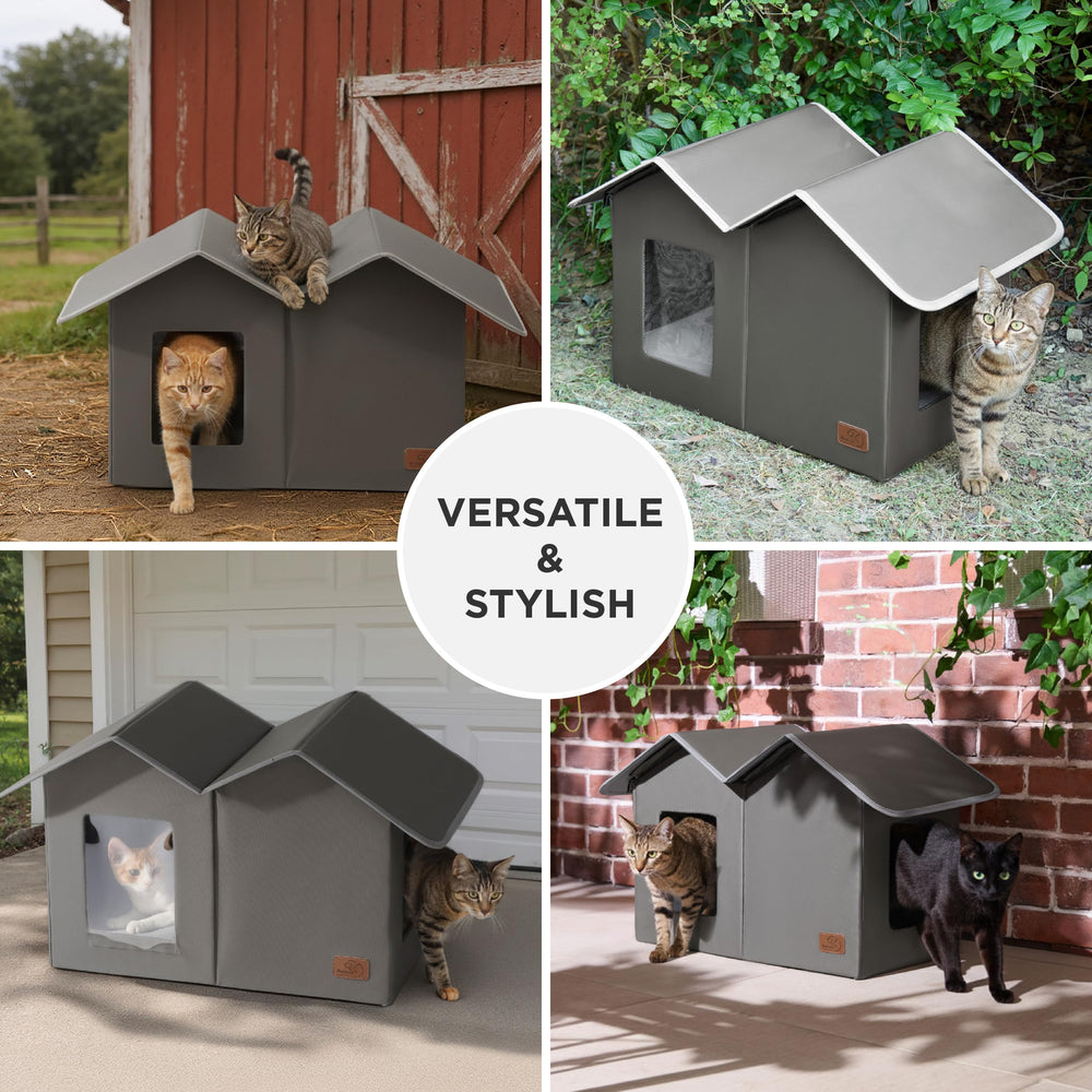 Bedsure weatherproof outdoor cat house dimensions 22.5x12.5x13.25 inches for feral cats.