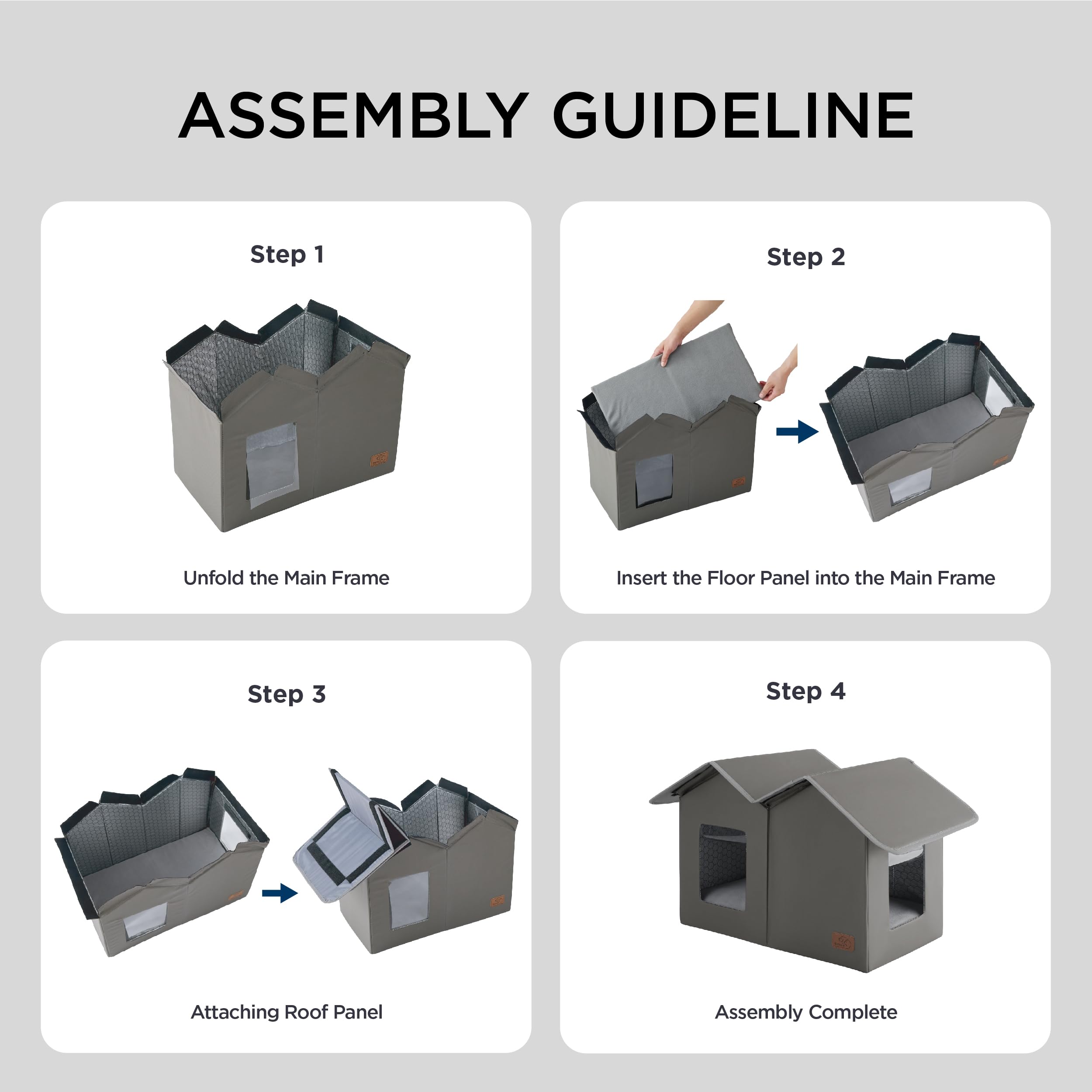 Bedsure weatherproof outdoor cat house grey fabric blends with spaces.