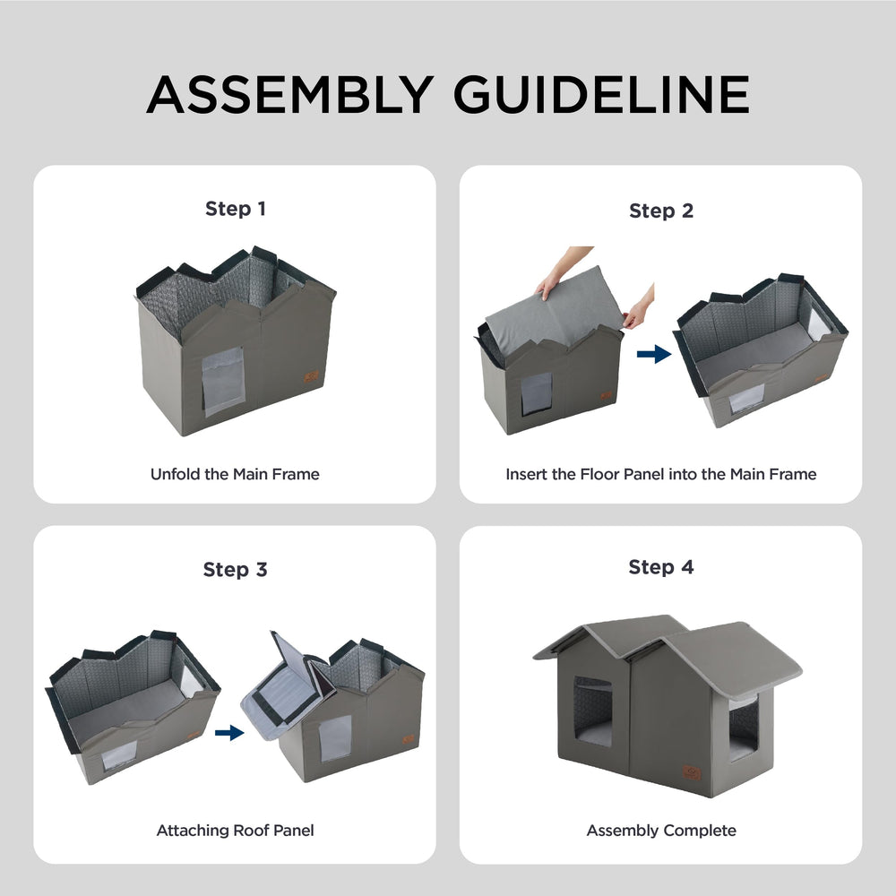 Bedsure weatherproof outdoor cat house grey fabric blends with spaces.