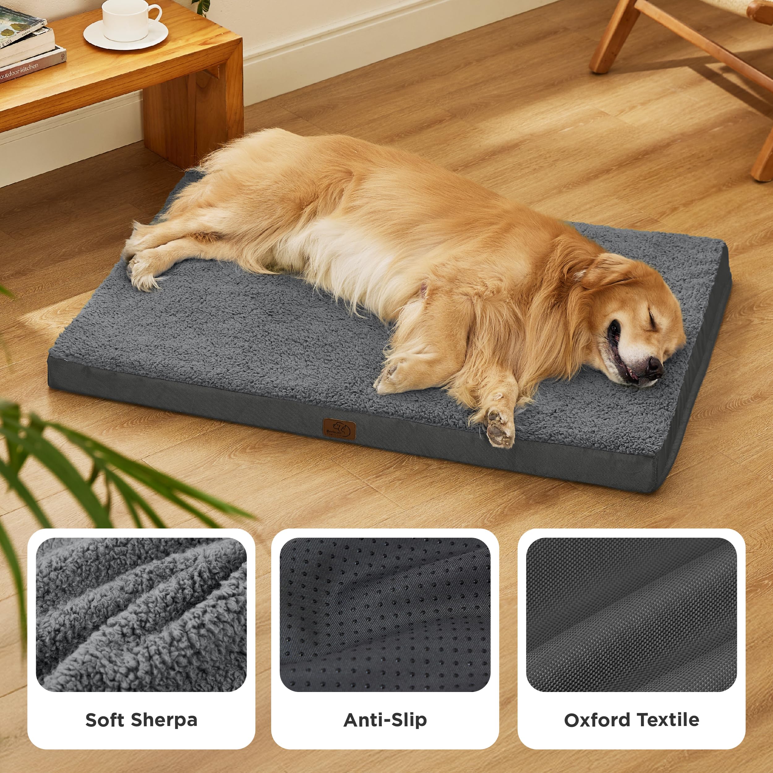 Bedsure XL dog bed anti-slip base demonstrates secure placement on tile or wood floors