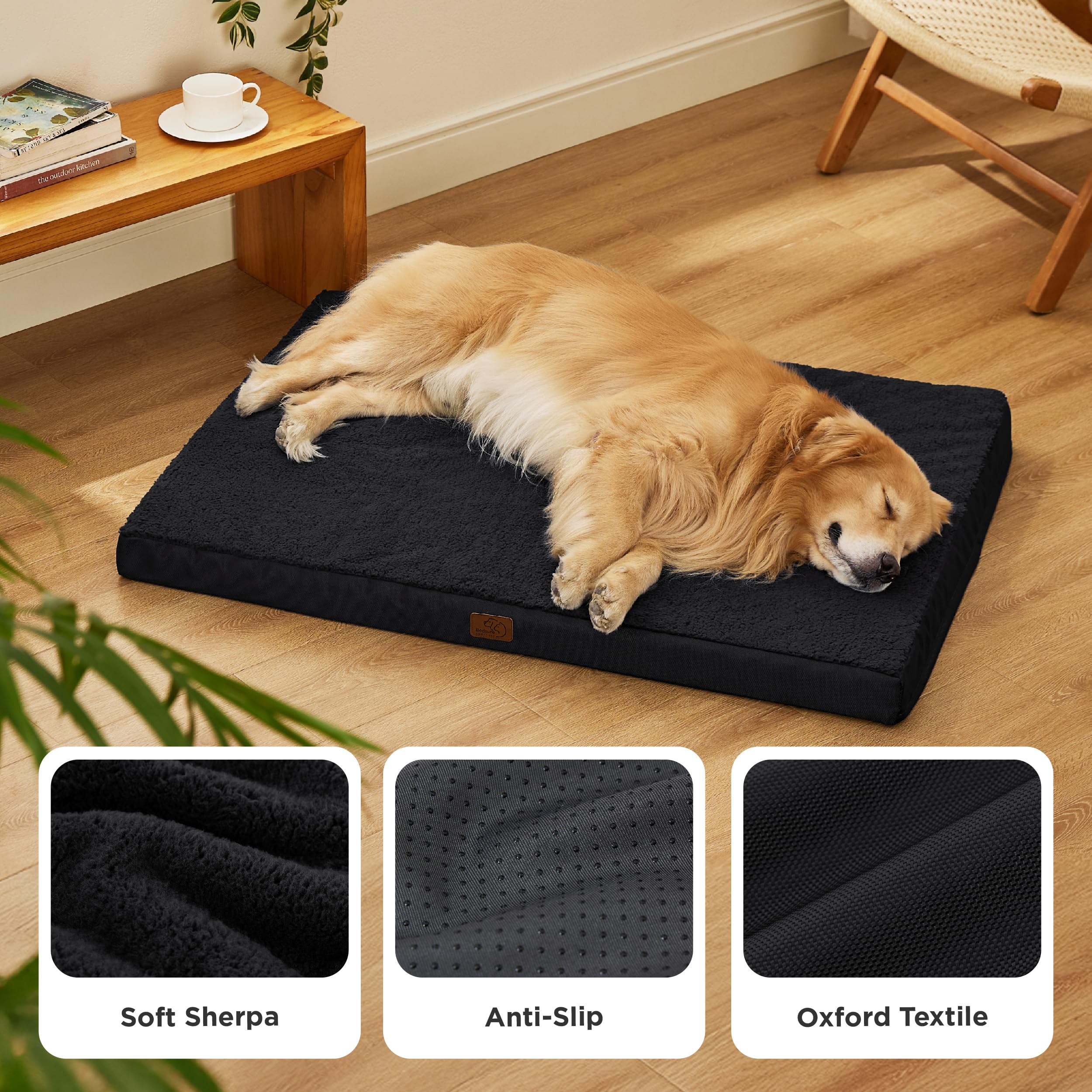 Bedsure XL dog bed soft-sherpa-fabric close-up conveys plush softness for cozy naps.