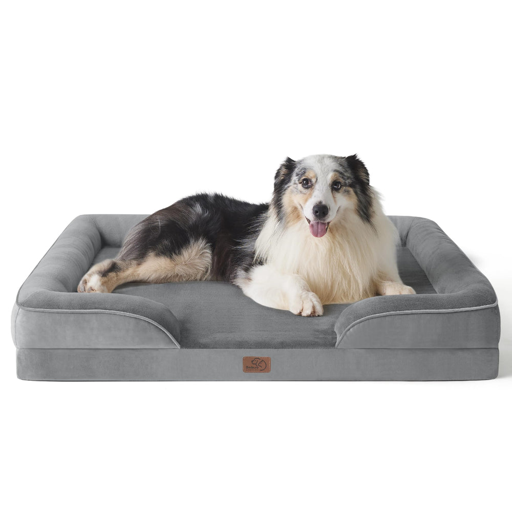 Bedsure XL orthopedic dog bed front view with bolster for cozy support